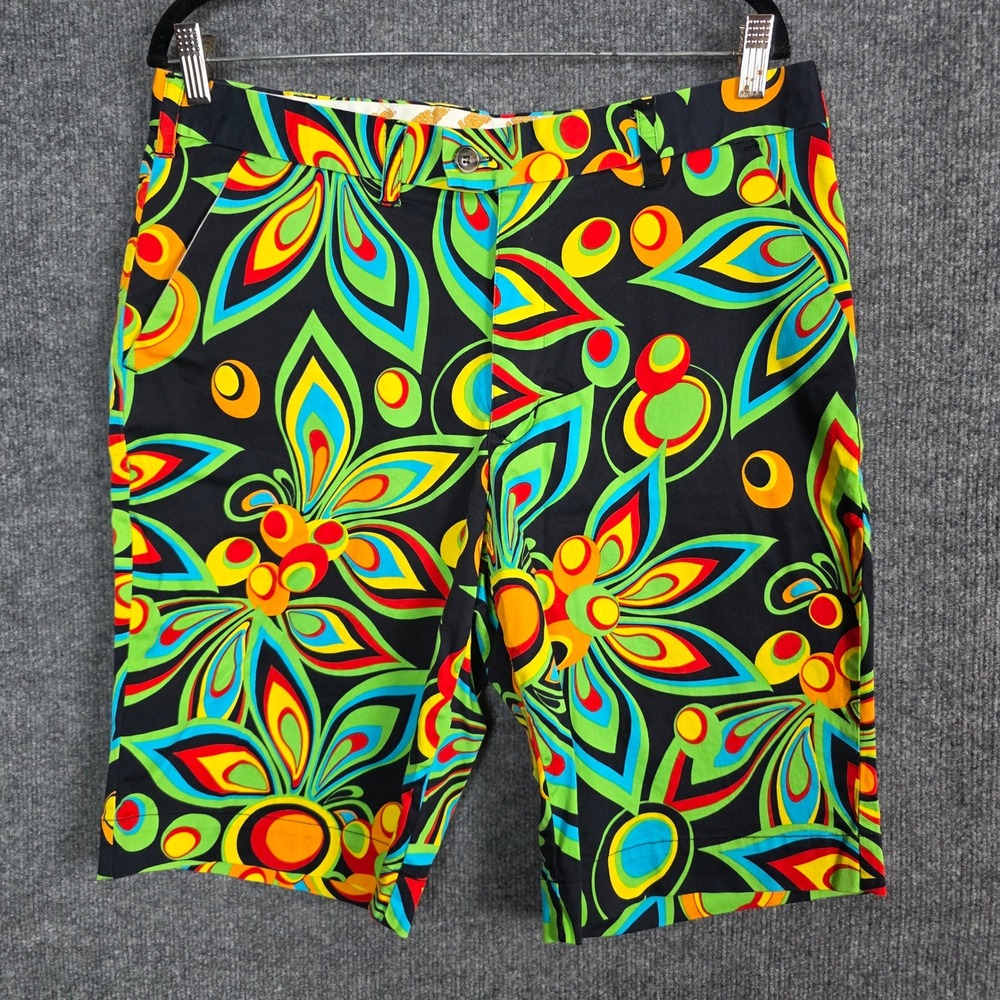 Loudmouth Golf Mens Shorts 36 Black Psychedelic Floral Wild Bold Stretch